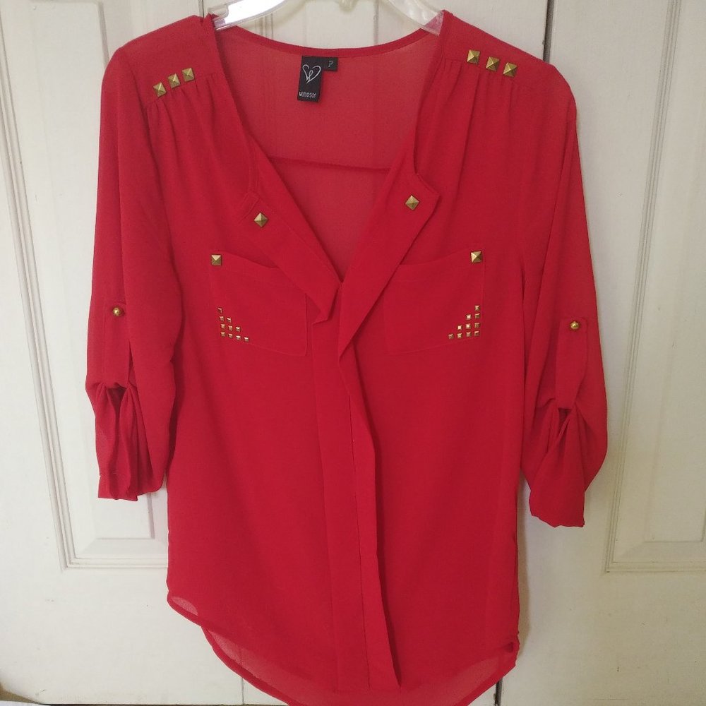 * 3/$20  Windsor Red Sheer Blouse w/ Gold Grommets